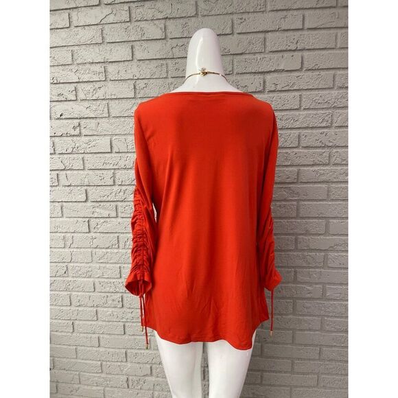 Susan Graver Women Orange Ruched Drawstring Long Sleeve Blouse Size S - Picture 3 of 7